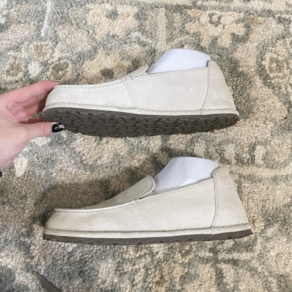 Birkenstock Utti Unisex EU 40 Slip On Loafer Suede Leather Moccasin Off White